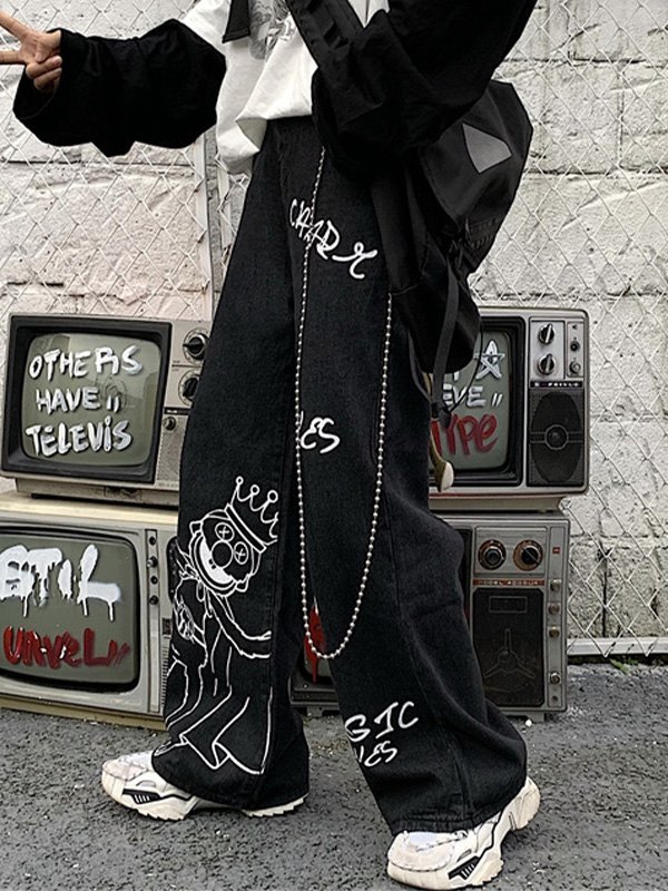 EMMIOL Cartoon Grafik Boyfriend Jeans