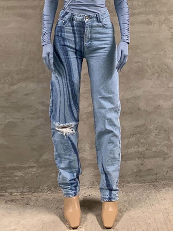 Emmiol Free shipping 2024 Bleached Swirl Ripped Jeans Blue S in Ripped