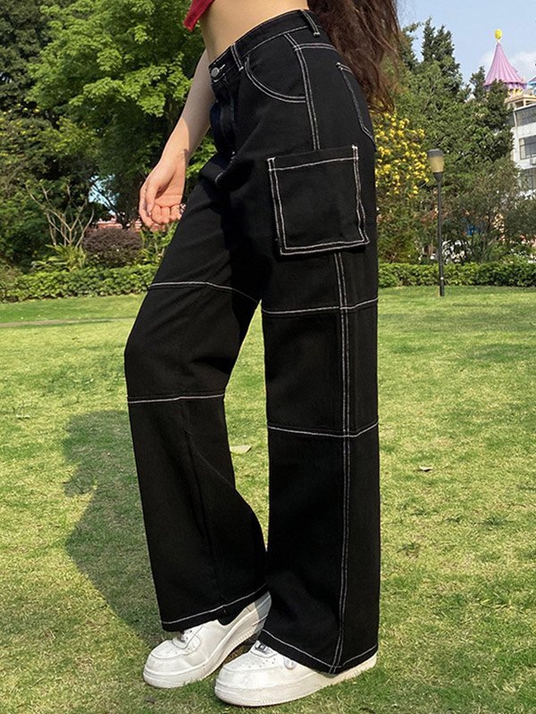 EMMIOL Vaqueros cargo con detalles cosidos