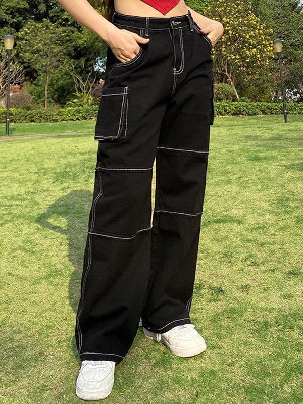 EMMIOL Vaqueros cargo con detalles cosidos