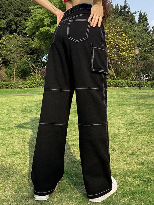 EMMIOL Vaqueros cargo con detalles cosidos