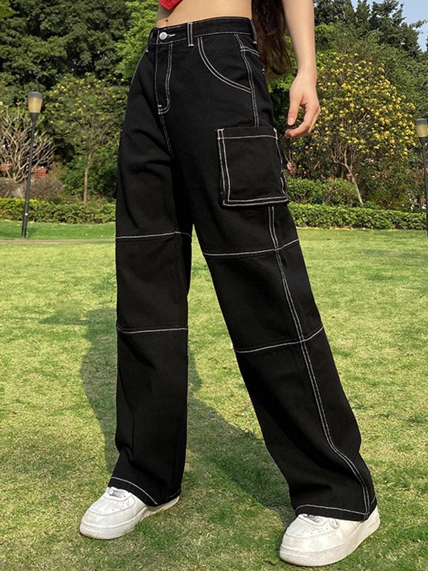 EMMIOL Vaqueros cargo con detalles cosidos