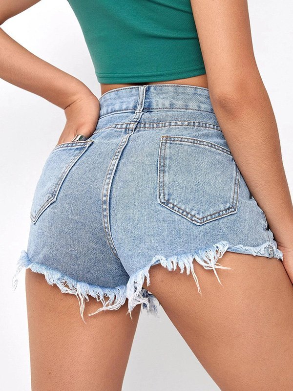 EMMIOL Shorts de mezclilla de tiro alto desgastados