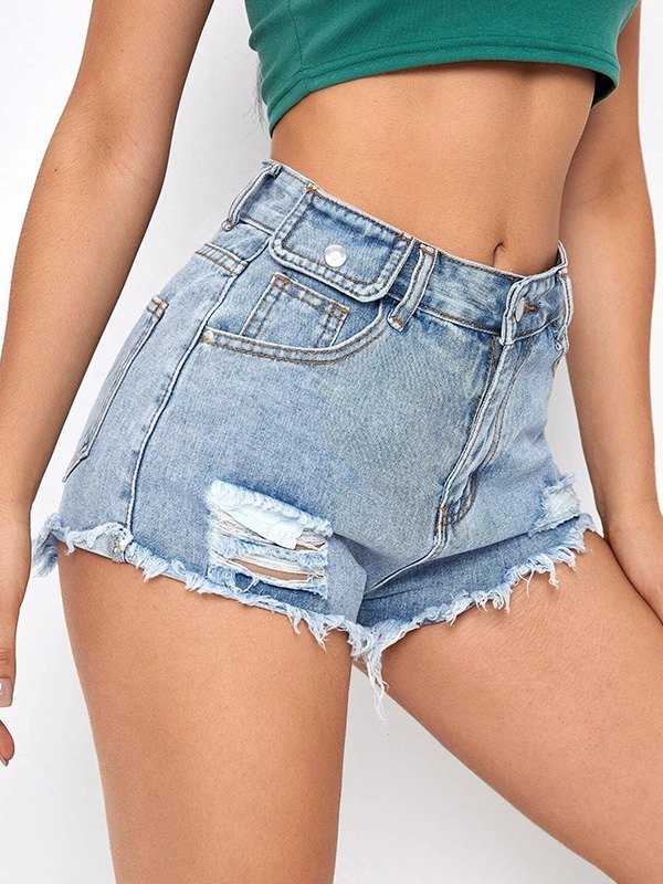 EMMIOL Shorts de mezclilla de tiro alto desgastados