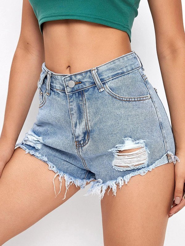 EMMIOL Shorts de mezclilla de tiro alto desgastados