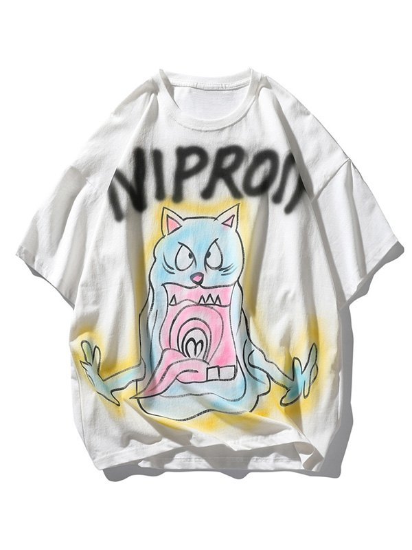 EMMIOL Camiseta con estampado de grafiti de gato feroz para hombre