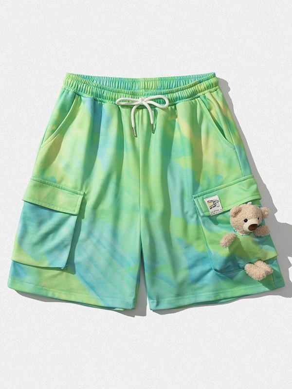 EMMIOL Shorts de hombre teñido anudado con adornos de osos