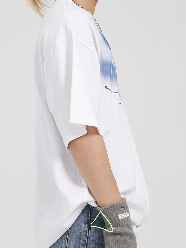 EMMIOL Camiseta con estampado de letras borrosas para hombre