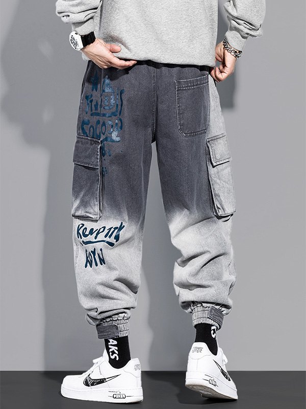 EMMIOL Men's Bleached Printed Jogger Jeans