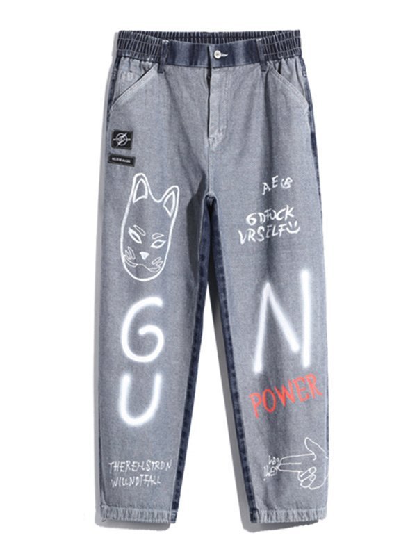 EMMIOL Men's Graffiti Print Tapered Jeans