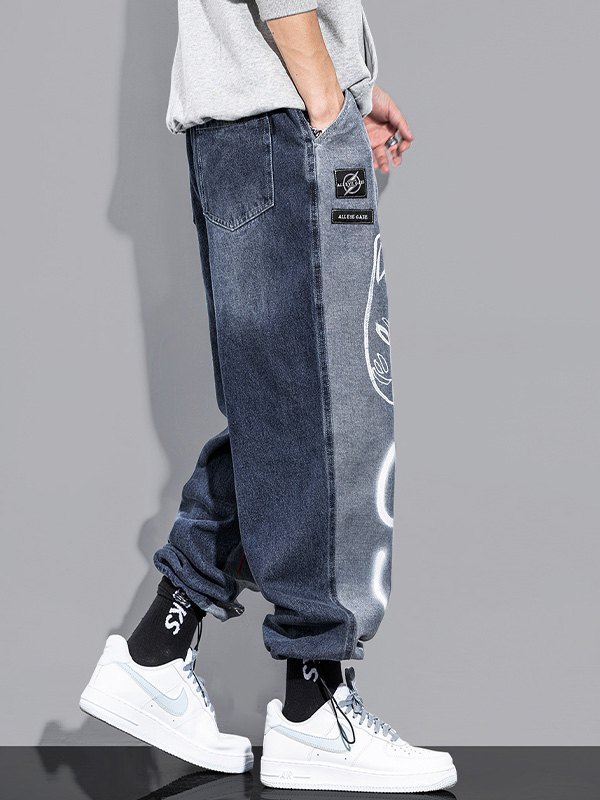EMMIOL Men's Graffiti Print Tapered Jeans