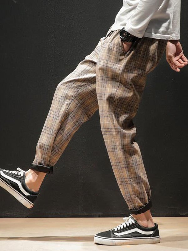 EMMIOL Men's Checked Tapered Pants