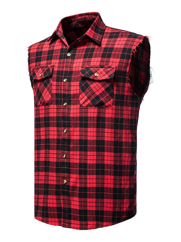 EMMIOL Men's Sleeveless Plaid Shirt