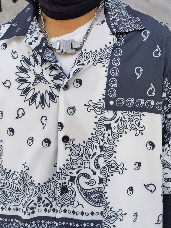 EMMIOL Camisa con estampado de paisley patchwork para hombre