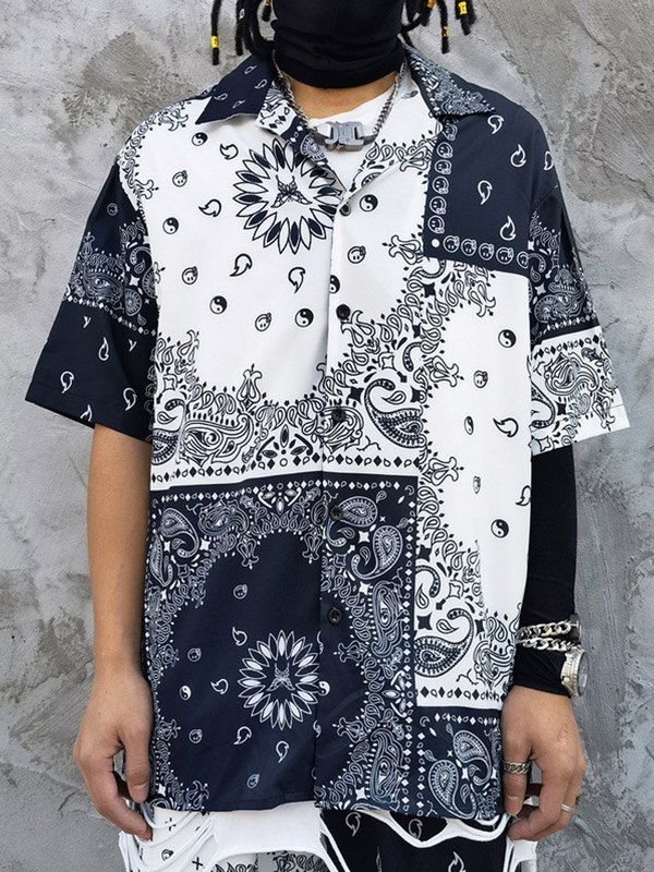 EMMIOL Camisa con estampado de paisley patchwork para hombre