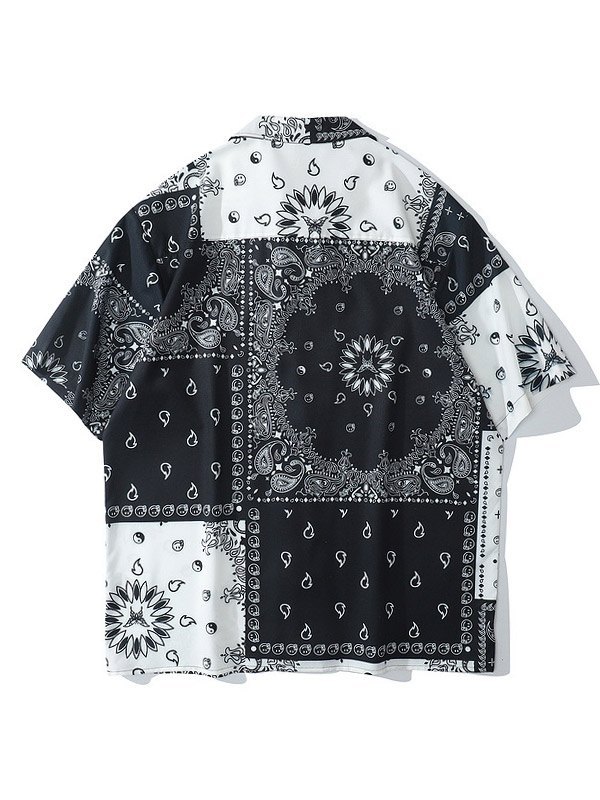 EMMIOL Camisa con estampado de paisley patchwork para hombre
