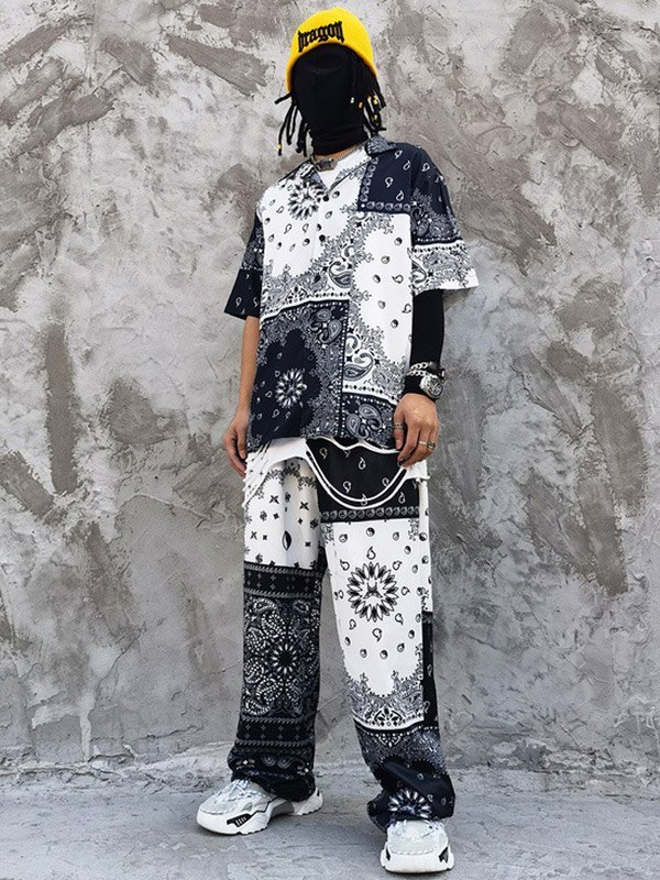 EMMIOL Camisa con estampado de paisley patchwork para hombre