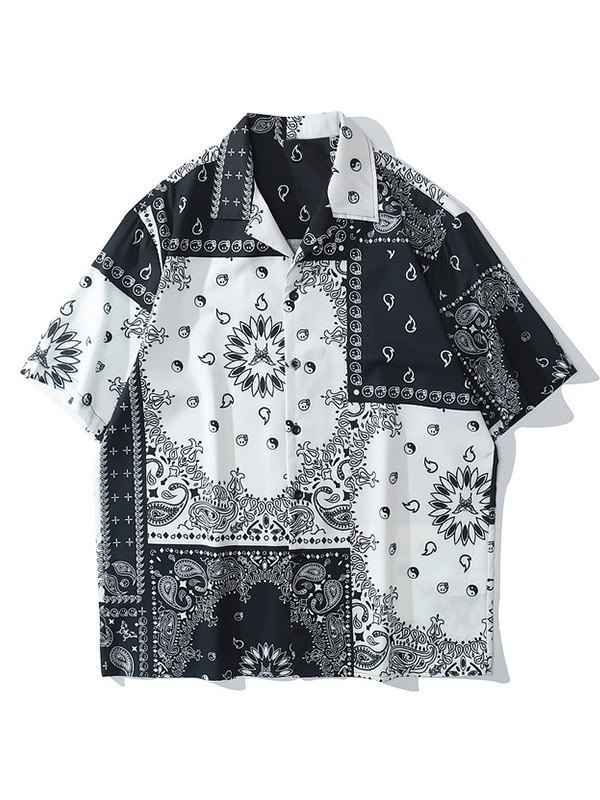 EMMIOL Camisa con estampado de paisley patchwork para hombre