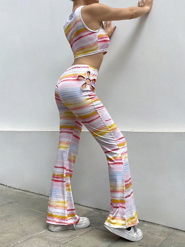 EMMIOL Cutout Flower Flare Leg Pants Set