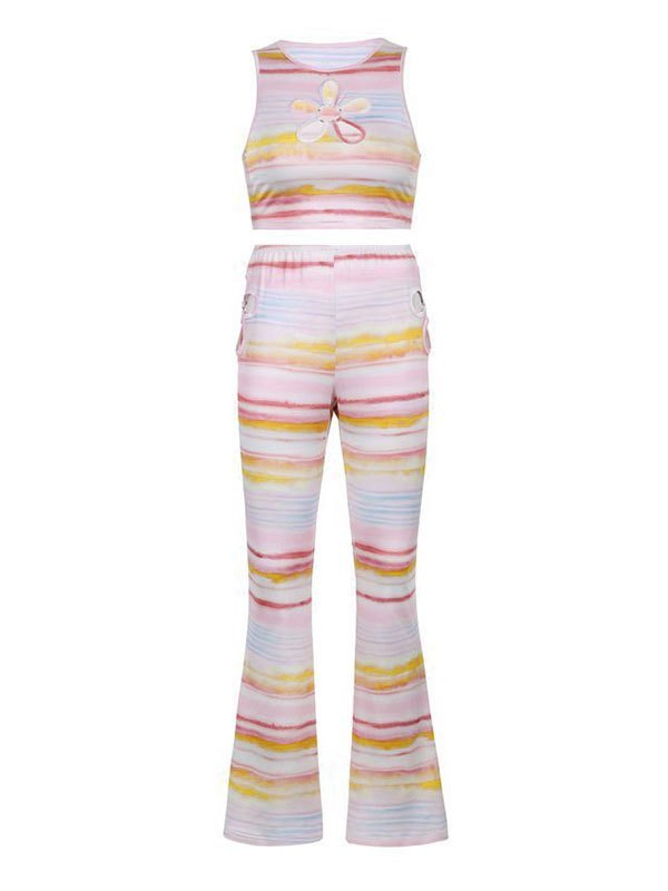 EMMIOL Cutout Flower Flare Leg Pants Set