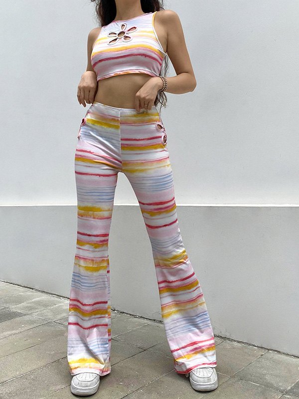EMMIOL Cutout Flower Flare Leg Pants Set