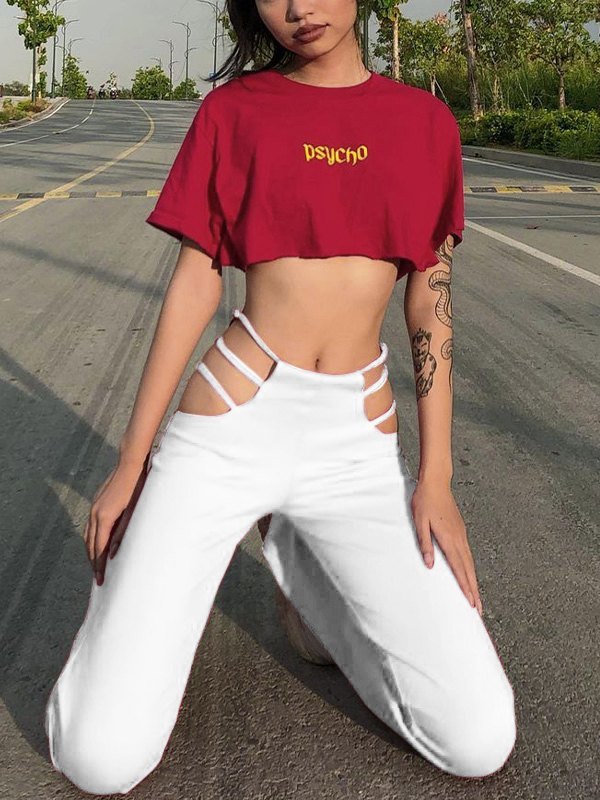 EMMIOL Pantalones acampanados con tirantes recortados