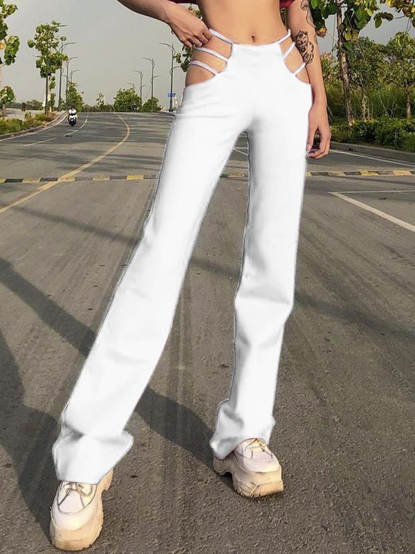 EMMIOL Pantalones acampanados con tirantes recortados