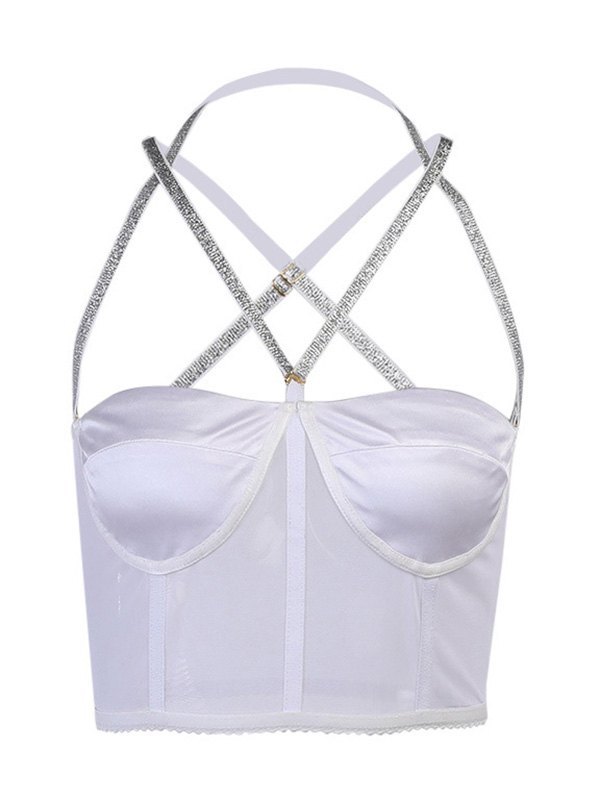 EMMIOL Mesh Glitter Strappy Corset Top