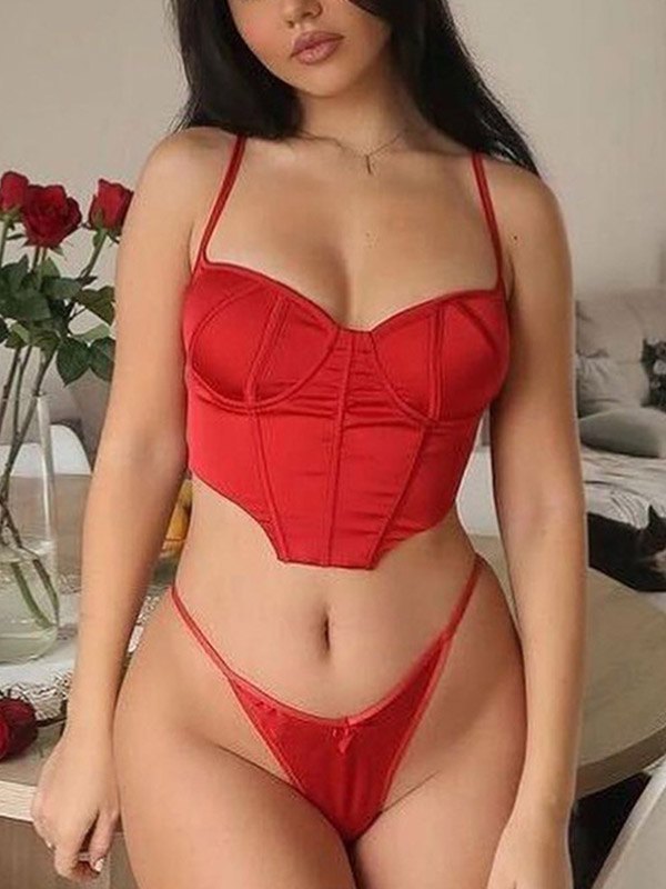 EMMIOL Top corsé de satén con cuello en V