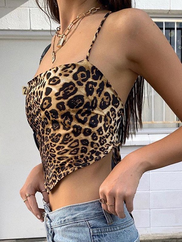 EMMIOL Cross Back Leopard Crop Cami Top