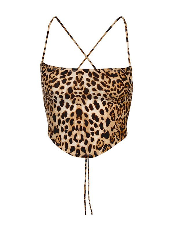 EMMIOL Cross Back Leopard Crop Cami Top