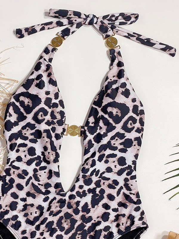 EMMIOL Costume da bagno intero con stampa leopardata