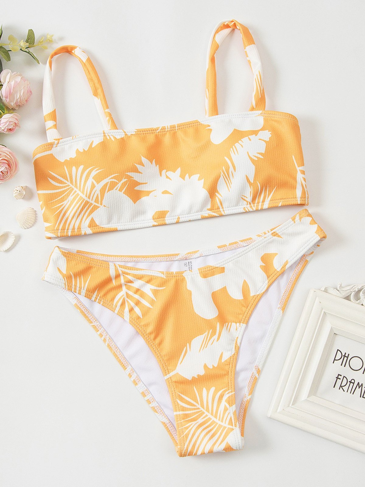 EMMIOL Rib Tropical Plants Bikini Swimsuit