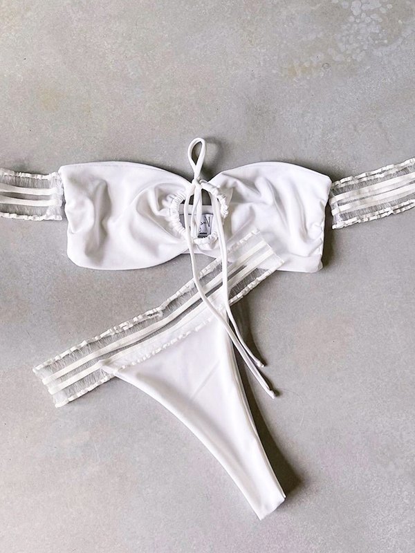 EMMIOL Spitze trägerlosen Dekor Bikini Badeanzug
