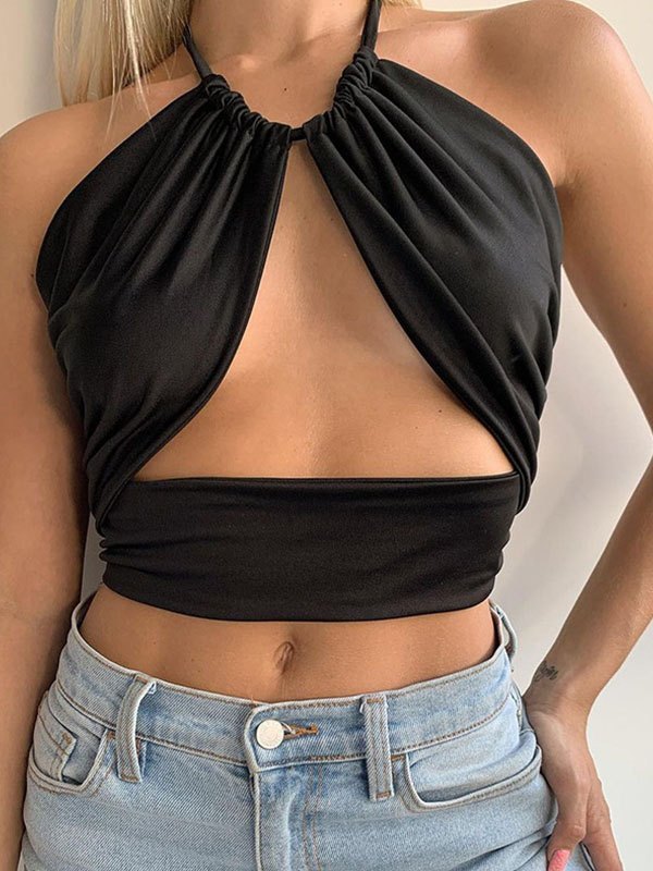 EMMIOL Cutout Halter Crop Cami Top