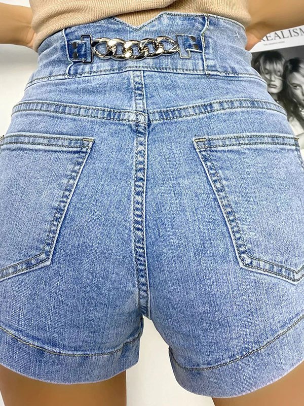 EMMIOL Buttoned Stretch Slim Denim Shorts