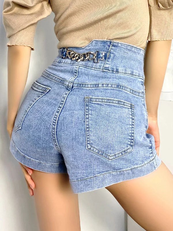 EMMIOL Buttoned Stretch Slim Denim Shorts
