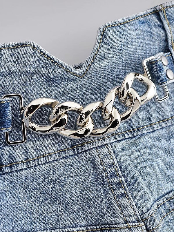 EMMIOL Buttoned Stretch Slim Denim Shorts