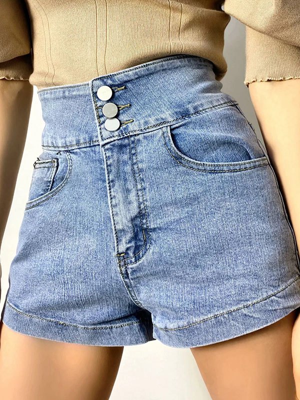 EMMIOL Buttoned Stretch Slim Denim Shorts