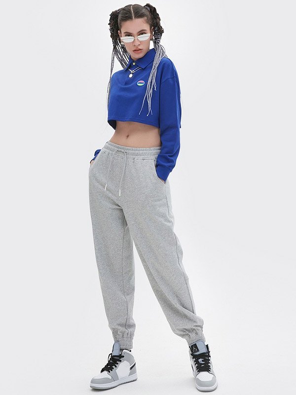 EMMIOL Einfaches Langarm-Polo-Crop-Top