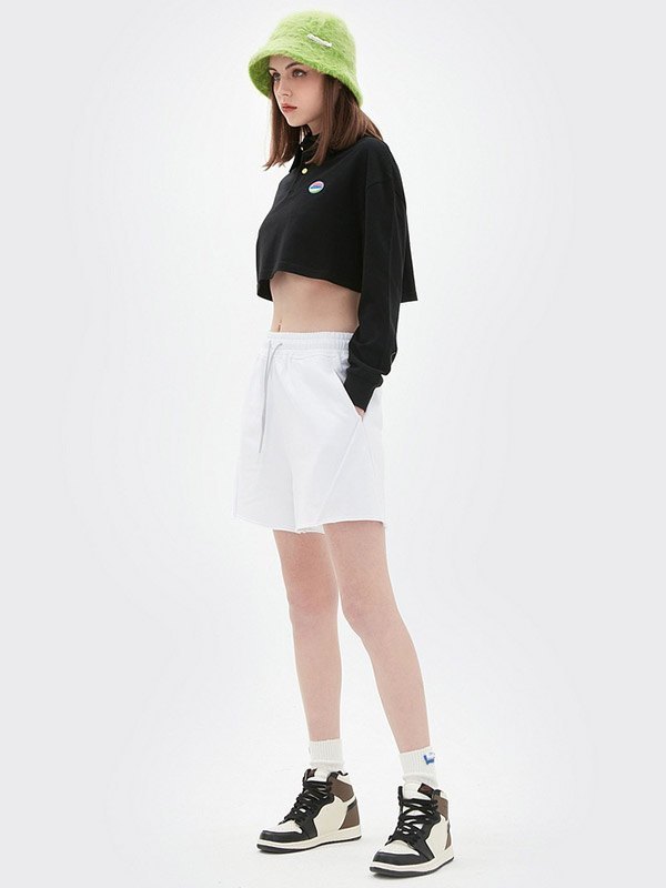 EMMIOL Einfaches Langarm-Polo-Crop-Top