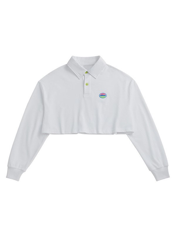 EMMIOL Einfaches Langarm-Polo-Crop-Top