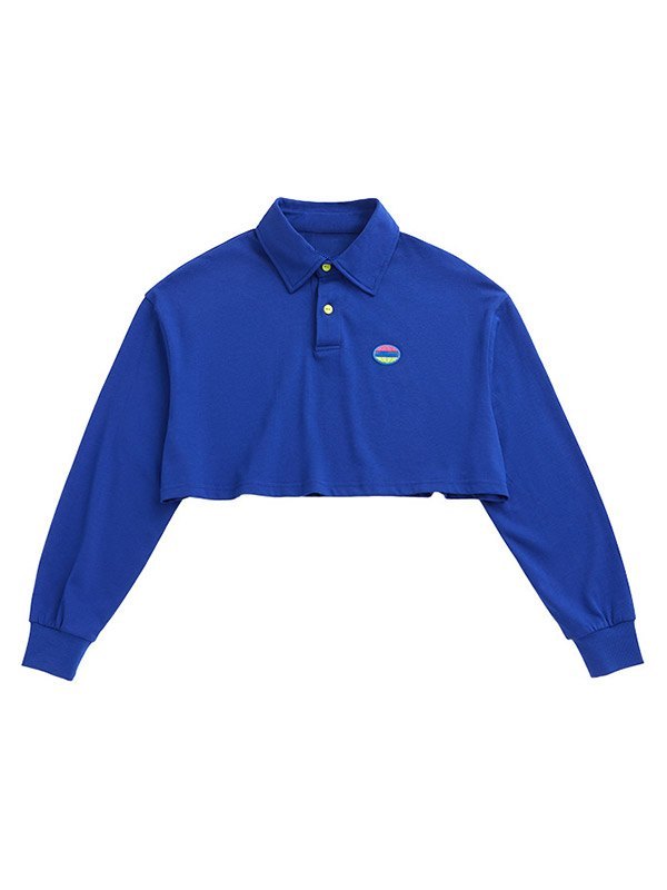 EMMIOL Einfaches Langarm-Polo-Crop-Top