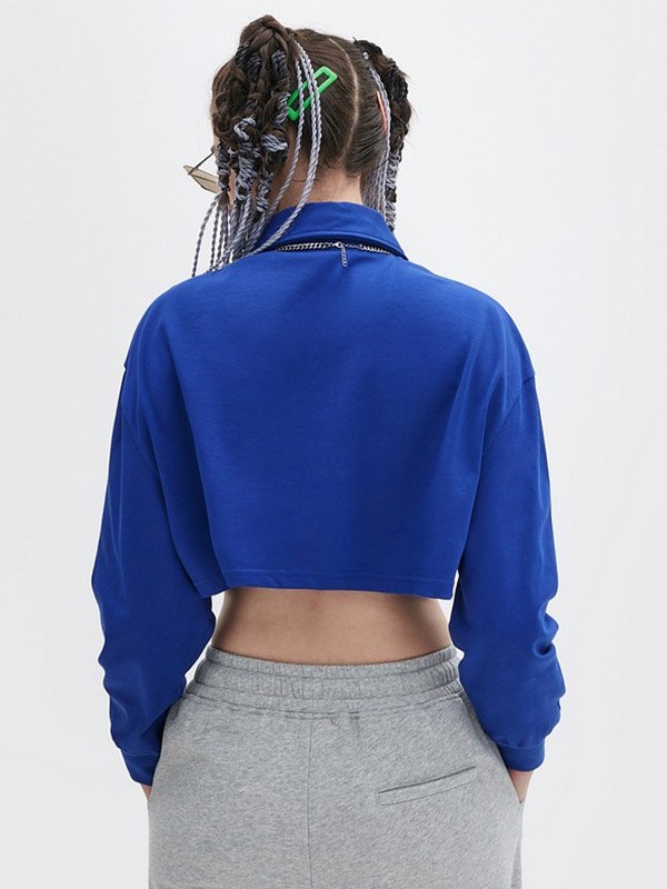 EMMIOL Einfaches Langarm-Polo-Crop-Top