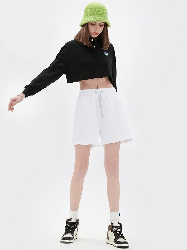 EMMIOL Einfaches Langarm-Polo-Crop-Top