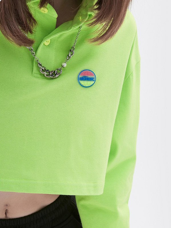 EMMIOL Einfaches Langarm-Polo-Crop-Top