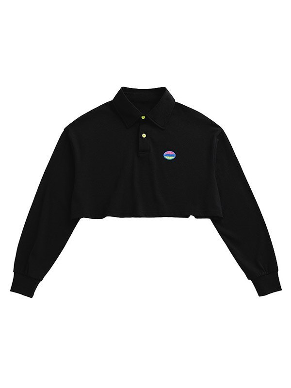 EMMIOL Einfaches Langarm-Polo-Crop-Top