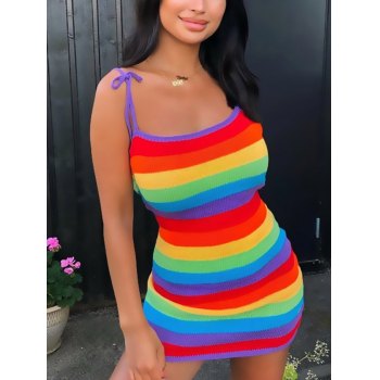 midi bodycon dress with sleeves Tie Dye Bodycon Mini Dress- Rainbow – 7Kouture main image 0