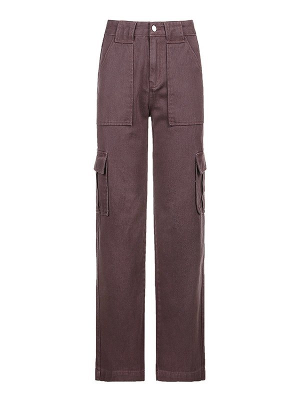 Emmiol Spedizione gratuita 2025 Jeans cargo a vita media Marrone M