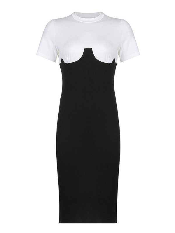 EMMIOL Patchwork Knit Short Sleeve Maxi Dress
